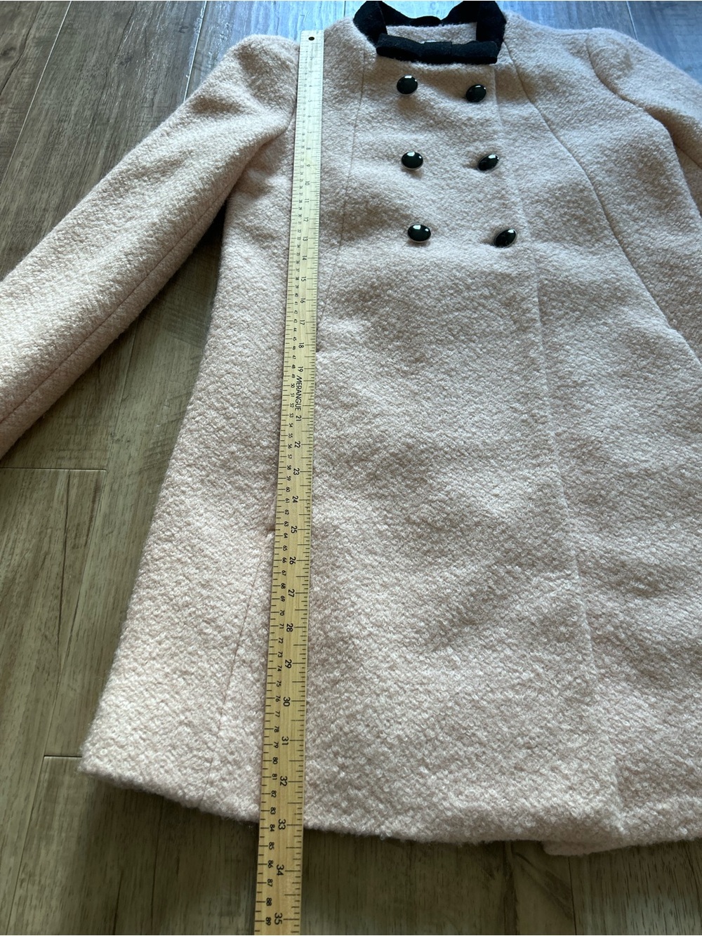 Wool Blend pale pink Coat Black bow Collar feminine girly classy fall fancy - Picture 13 of 13